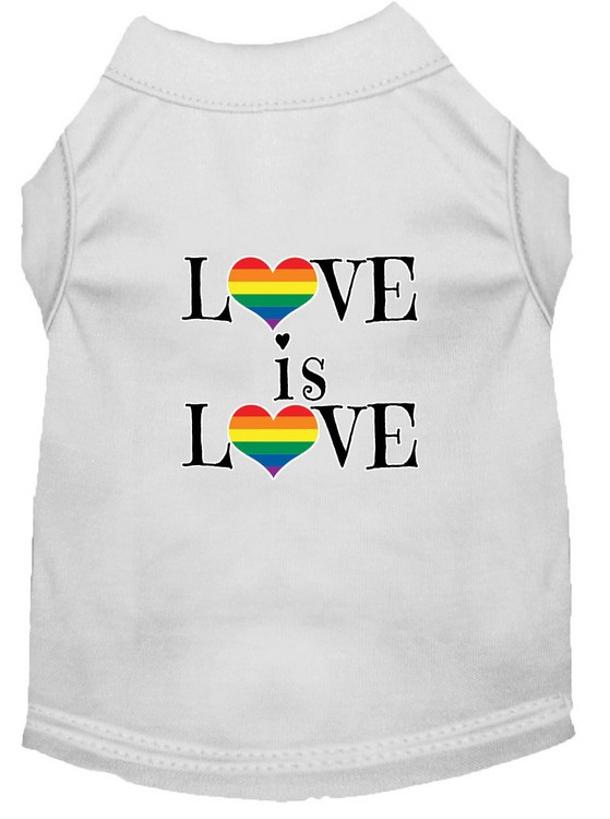 Love is Love Screen Print Dog Shirt White Sm